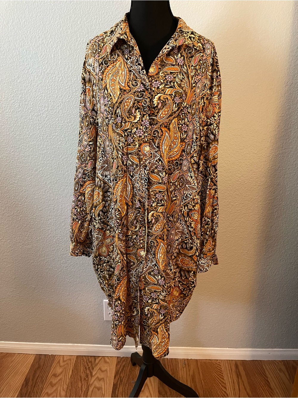 Paisley Button-Up Tunic in Mustard and Black